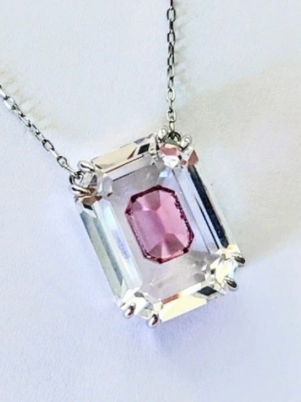 SWAROVSKI Crystal Spiked Chroma Pendant Necklace Pink & Clear Crystals #5608647